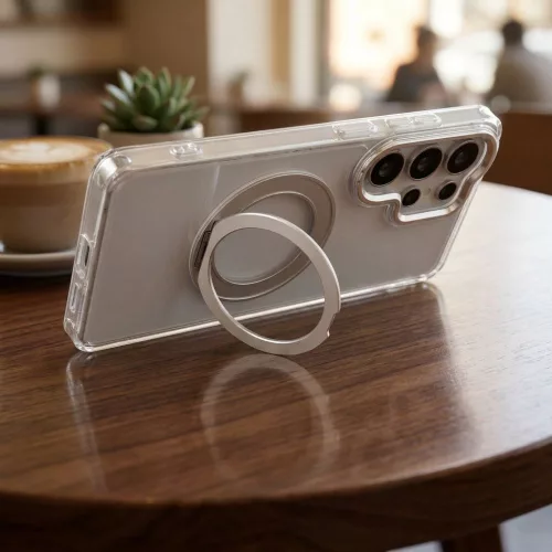 Samsung A37 Frame Circle állványos tok, MagSafe-fel kompatibilis, átlátszó