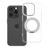 iPhone 15 PRO tok, kerettel, kör alakú állvánnyal, MagSafe-fel kompatibilis, átlátszó