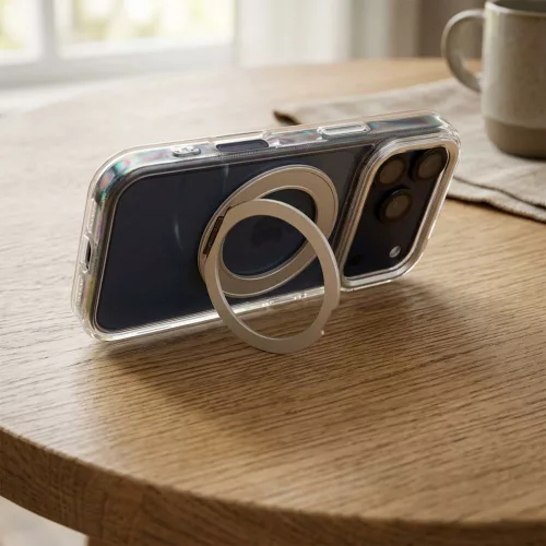 iPhone 11 tok, kerettel, kör alakú állvánnyal, MagSafe-fel kompatibilis, átlátszó