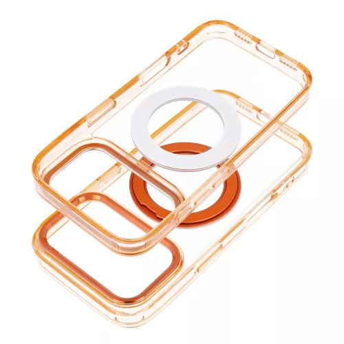 iPhone 17 Pro / 18 Pro tok, keretes, kör alakú állvánnyal, MagSafe-kompatibilis, narancssárga