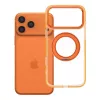 iPhone 17 Pro Max / 18 Pro Max tok (alacsony kameraszél), keretes, kör alakú állvánnyal, MagSafe-kompatibilis, narancssárga