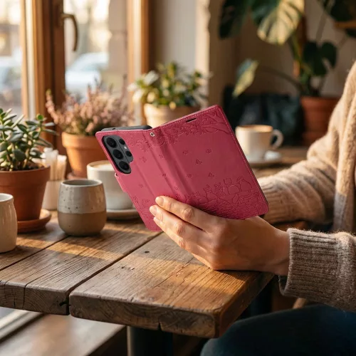 Flip tok Samsung A27 Mezzo Book macskáknak piros