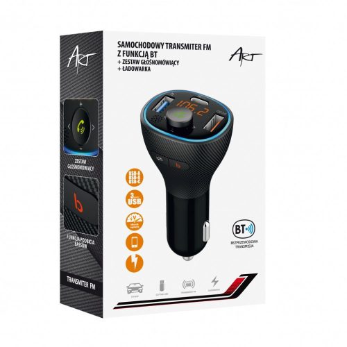 ART FM adó bluetooth 5.0 + USB A QC3.0 + C típusú (összesen 30W) FM-73 fekete