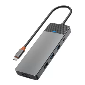   WiWU - A921HV 9 az 1-ben HUB USB3.0x2+USB2.0x1+SD/TF(3.0)+PD (100W)+USB-C(3.0)+HDMI(4K30HZ)+VGA 1080P)