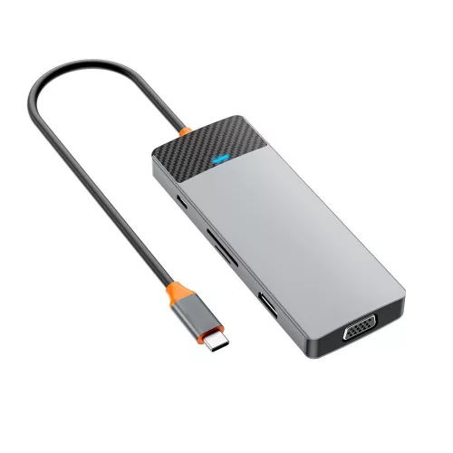 WiWU - A921HV 9 az 1-ben HUB USB3.0x2+USB2.0x1+SD/TF(3.0)+PD (100W)+USB-C(3.0)+HDMI(4K30HZ)+VGA 1080P)