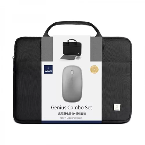 WiWU - Vízálló laptop Genius Combo 3 az 1-ben szett (laptop táska 14"-hoz + egér + egérpad) - fekete
