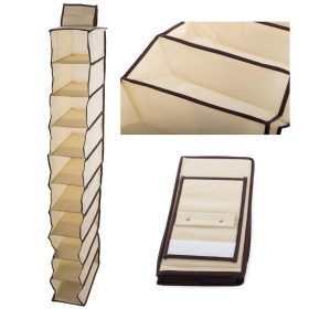   rekeszes összecsukható lógó tároló polc 10 szintes 30x15x120cm bézs színű