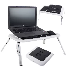   Univerzális laptop hűtő összecsukható asztal, USB, 28 x 31,5 x 3,5 cm, fekete-fehér