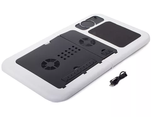 Univerzális laptop hűtő összecsukható asztal, USB, 28 x 31,5 x 3,5 cm, fekete-fehér