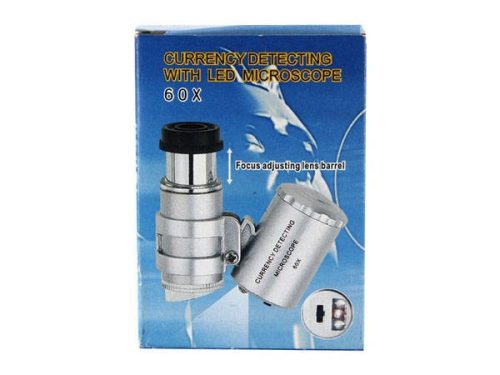 Ékszernagyító, zsebmikroszkóp 60x nagyítás UV és Led világítással