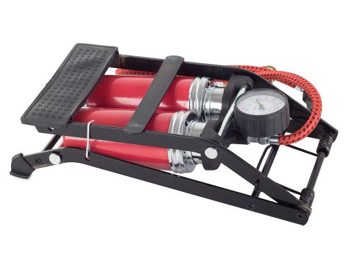 Autós lábpumpa, két hengeres, biciklipumpa fekete/piros