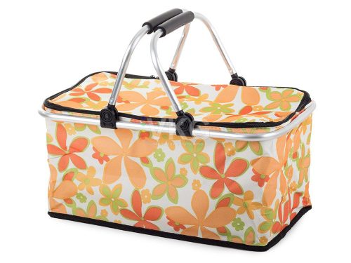 hűtőtáska, piknikosár fehér virág mintás