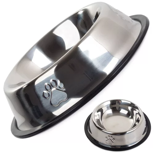 Castron din inox antiderapant pentru caini, model labuta Argintiu 0.15 L
