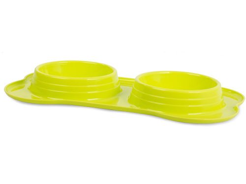 kutya macska dupla etetőtál műanyag 2 X 0,4l, sárga