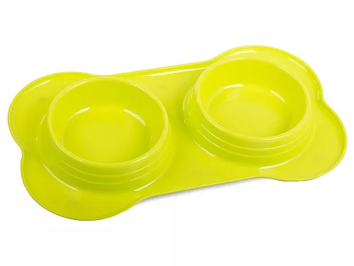 Bol dublu pentru hrănire câini pisici plastic 2 x 0,4l, galben