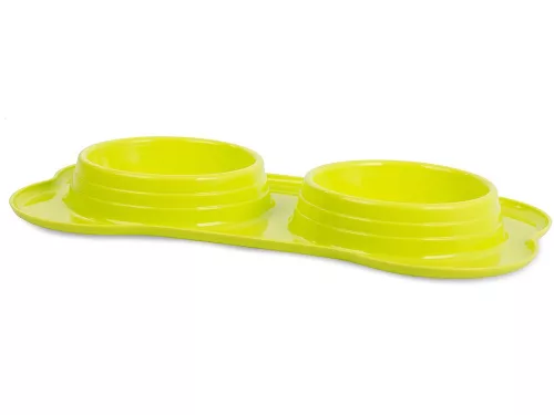 Bol dublu pentru hrănire câini pisici plastic 2 x 0,4l, galben