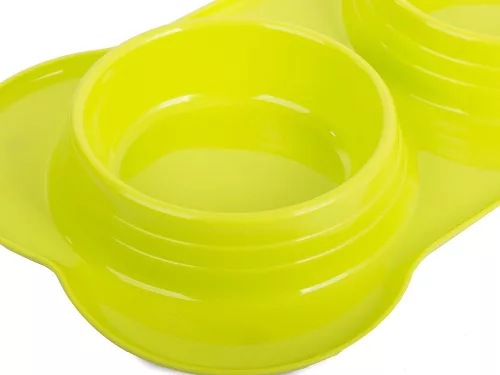 Bol dublu pentru hrănire câini pisici plastic 2 x 0,4l, galben