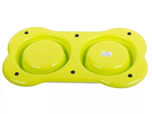 Bol dublu pentru hrănire câini pisici plastic 2 x 0,4l, galben