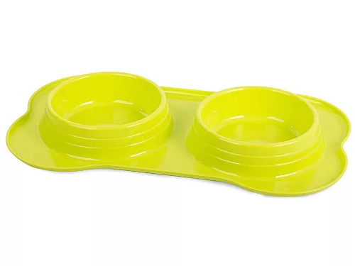 Bol dublu pentru hrănire câini pisici plastic 2 x 0,4l, galben