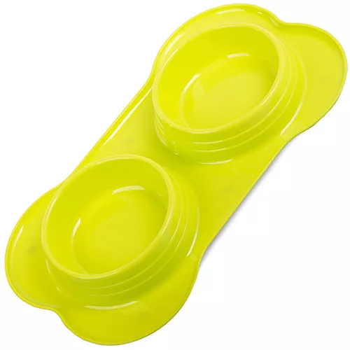 Bol dublu pentru hrănire câini pisici plastic 2 x 0,4l, galben