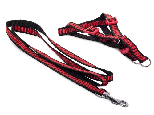 Póráz hámmal (kutya macska) - hám mellkas méret 38-50cm, piros