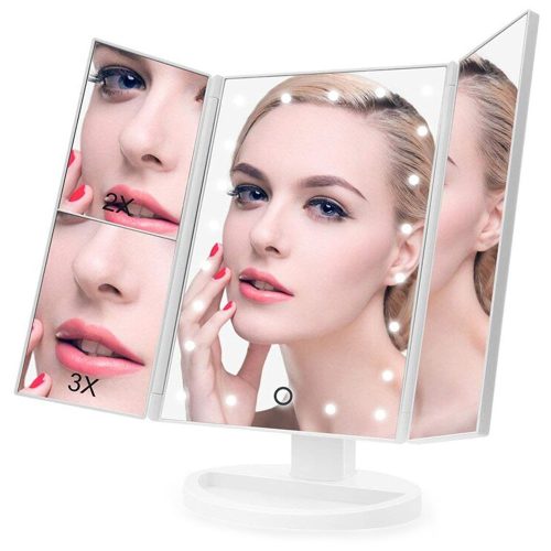 Nagyítő megvilágított LED kihajtható kozmetikai tükör, fehér