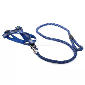   Fényvisszaverős póráz hámmal (kutya macska) - hám mellkas méret 37-55cm, kék színű