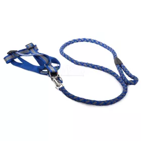   Fényvisszaverős póráz hámmal (kutya macska) - hám mellkas méret 45-70cm, kék szín