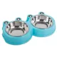 Bol dublu din inox pentru hrana sau apa animale, capacitate 2x0.3L, albastru