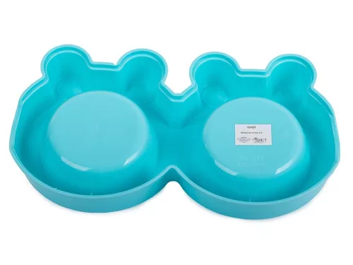 Bol dublu din inox pentru hrana sau apa animale, capacitate 2x0.3L, albastru