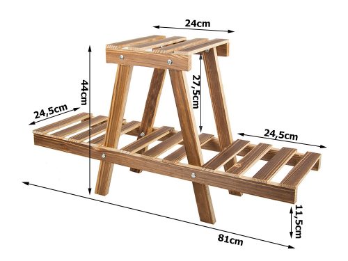 virágtartó állvány fa virágcserép kétemeletes polc