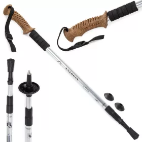   Nordic Walking bot cserélhető talpakkal, 2 db, parafa fogantyú, fekete/ezüst