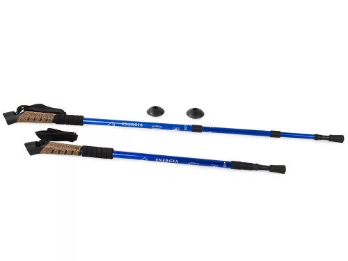 Nordic Walking bot cserélhető talpakkal, 2 db, gumi/parafa fogantyú, kék