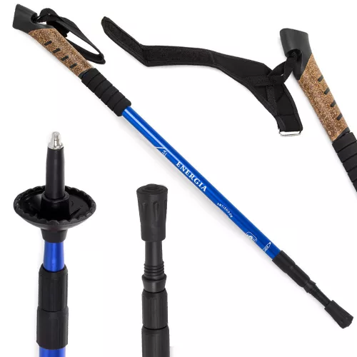 Nordic Walking bot cserélhető talpakkal, 2 db, gumi/parafa fogantyú, kék