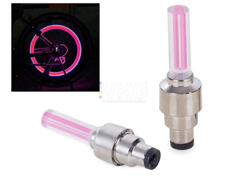 kerékpáros / autós világítós mozgásérzékelős szelepsapka 2 db, rózsaszín