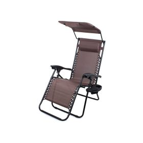   Kerti napozóágy összecsukható napellenzővel, italtartőval, barna