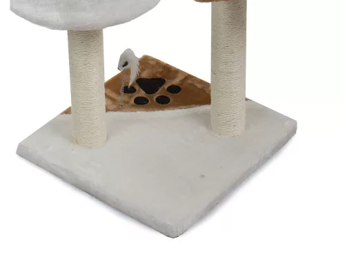 Ansamblu de joaca VerkGroup, pentru pisici, tip turn, cu casuta si jucarii, 5 nivele, inaltime 111cm, culoare maro/alb