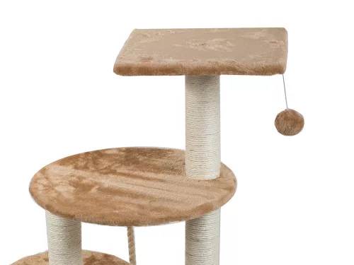 Ansamblu de joaca VerkGroup, pentru pisici, tip turn, cu casuta si jucarii, 5 nivele, inaltime 111cm, culoare maro/alb