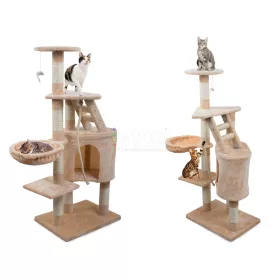  Ansamblu de joaca VerkGroup, pentru pisici, tip turn, cu jucarii, culcus si casuta, 5 nivele, inaltime 119cm, culoare maro
