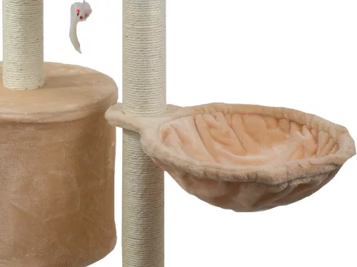 5 szintes macska szórakoztató központ és Kaparófa faház odútorony 138cm, bézs színű