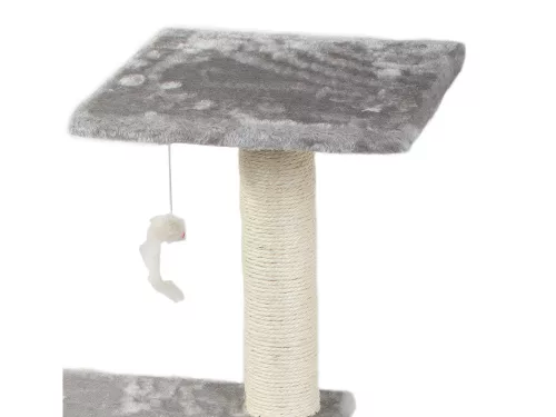 Ansamblu de Joaca pentru Pisici tip Turn, cu Jucarie si Casuta, 3 Nivele, Inaltime 92cm, Culoare Gri