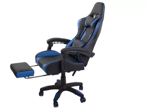 Gamer forgószék, irodai fotel, lábtartóval, kék