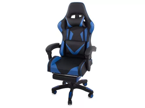 Gamer forgószék, irodai fotel, lábtartóval, kék