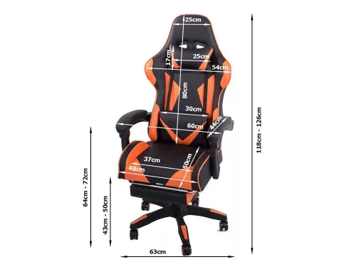Gamer forgószék, irodai fotel, lábtartóval, narancs