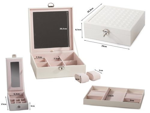 Ékszerdoboz, óradoboz, rendszerező tükörrel, rózsaszín