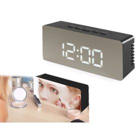   Tükrös ébresztőóra hőmérő LED kijelző 4 az 1-ben, Fekete