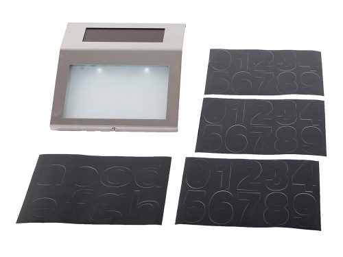 Világító házszám, fém,  napelemes LED lámpa