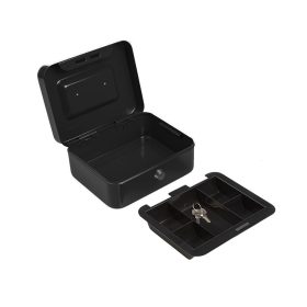 Pénzkazetta, iratszéf, kulcsos, 20cm x 16cm x 9cm, fekete