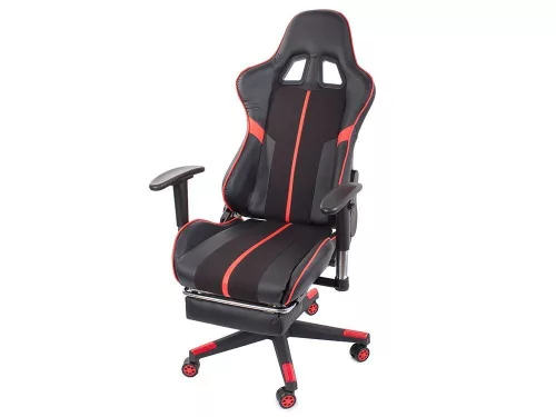 Irodai forgószék Gamer szék, lábtámasz, fekete/piros
