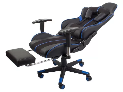 Irodai forgószék Gamer szék, lábtámasz, fekete/kék